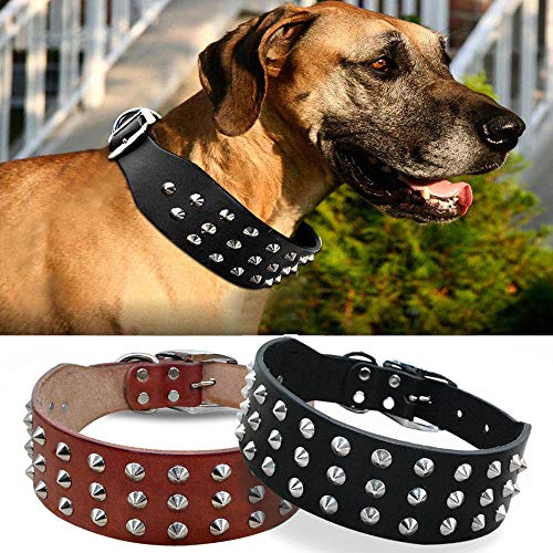 Collar De Perro,Collar De Perro para Mascotas Ajustable Cómodo Y Fuerte Remaches Creativos Collar De Mascota De Cuero Negro Tachonado para Perros Collar De Perro De Mascota para Perros Pequeños Med