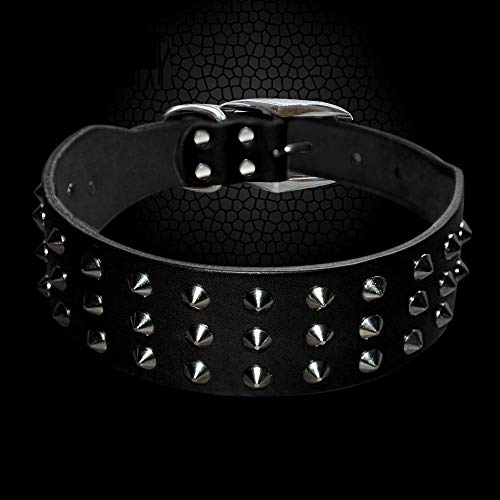 Collar De Perro,Collar De Perro para Mascotas Ajustable Cómodo Y Fuerte Remaches Creativos Collar De Mascota De Cuero Negro Tachonado para Perros Collar De Perro De Mascota para Perros Pequeños Med