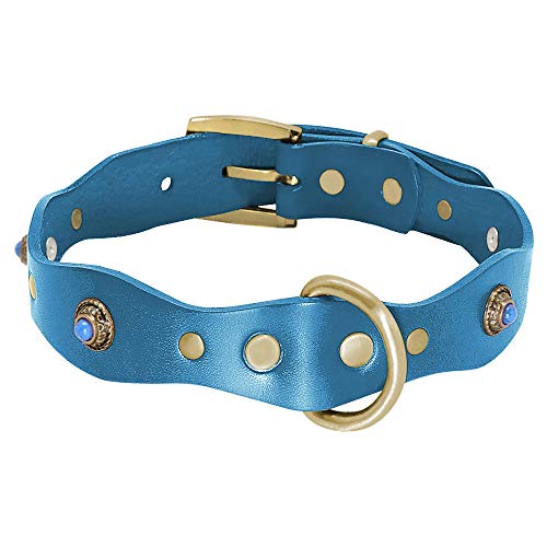 Collar De Perro,Cuello De Perro Suave Y Cómodo Ajustable para Mascotas Collar De Mascota De Cinta De Cuero Azul Personalizado para Perros Collar De Perro Mascota para Perros Pequeños Y Medianos CAC