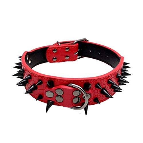 Collar De Perro,Cuello De Perro Suave Y Cómodo Ajustable para Mascotas Remache Rojo con Tachuelas Collar De Mascota De Cuero con Púas para Perros Collar De Perro Mascota para Perros Pequeños Media