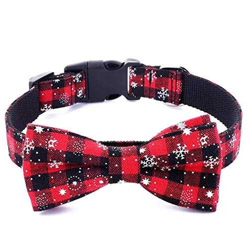 Collar navideño para perros de Navidad con pajarita - 100% algodón Diseño de nylon Collar para perros ajustable hecho a mano - Moda linda para perros pequeños medianos grandes