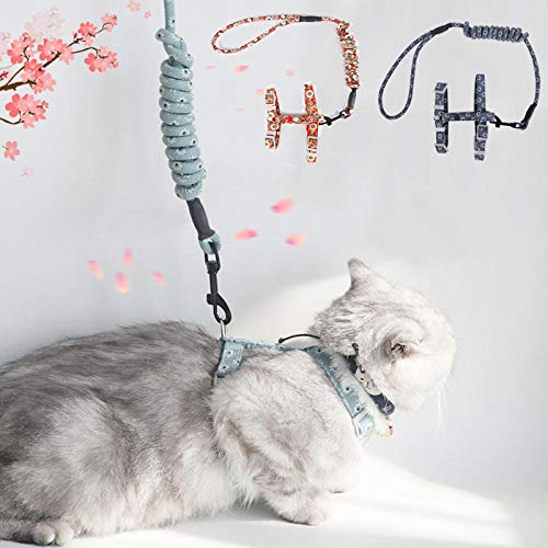 Collier de Chat de Style japonais et Ensemble de laisse Collier de Chat imprimé Mignon pour Chats chaton réglable chaton mascottes harnais Plomb -Cerise Rose_M