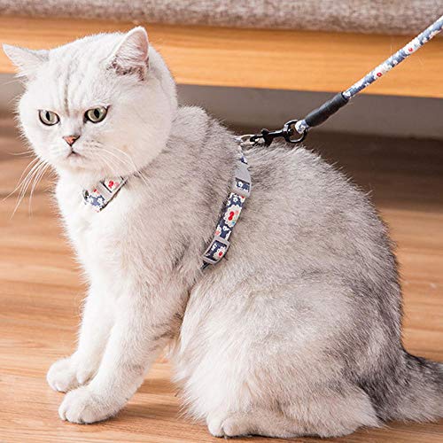 Collier de Chat de Style japonais et Ensemble de laisse Collier de Chat imprimé Mignon pour Chats chaton réglable chaton mascottes harnais Plomb -Cerise Rose_M