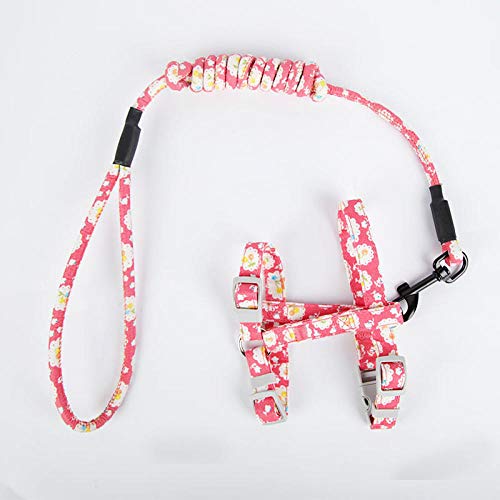 Collier de Chat de Style japonais et Ensemble de laisse Collier de Chat imprimé Mignon pour Chats chaton réglable chaton mascottes harnais Plomb -Cerise Rose_M