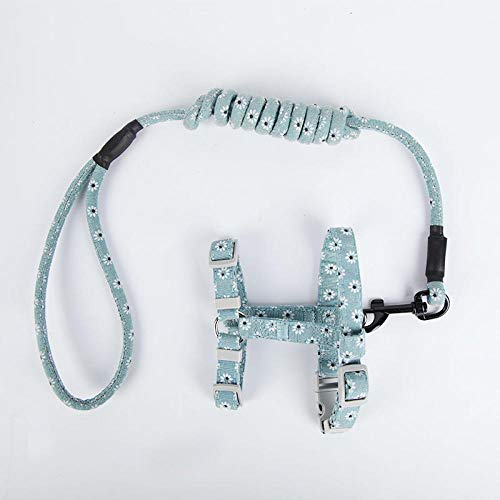 Collier de Chat de Style japonais et Ensemble de laisse Collier de Chat imprimé Mignon pour Chats chaton réglable chaton mascottes harnais Plomb -Fleur Verte_M