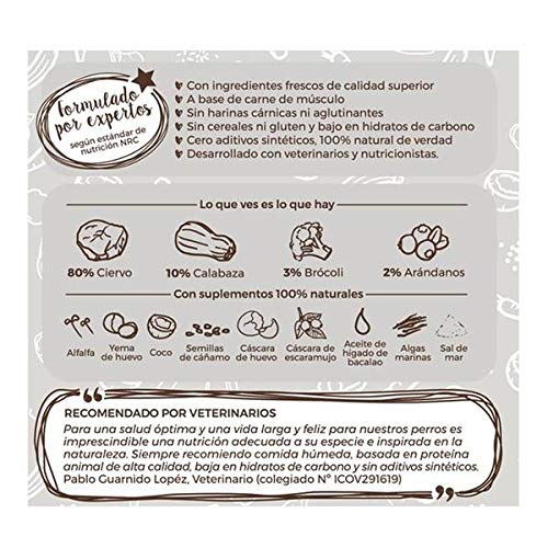 Comida húmeda para Perros (12x400g) | con 80% de Carne de Ciervo | Sin Cereales | Sin Patata | Sin aditivos | Monoproteico | 12 latas de 400g