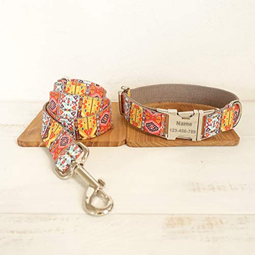 Conjunto Personalizado de Collar de Perro Estilo Bohemio Ajustable Correa Para Mascotas Conjunto de Etiquetas Etiqueta Para Perros Grabado con láser Adecuado Para Perros Grandes, Medianos y Pequeños