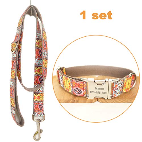 Conjunto Personalizado de Collar de Perro Estilo Bohemio Ajustable Correa Para Mascotas Conjunto de Etiquetas Etiqueta Para Perros Grabado con láser Adecuado Para Perros Grandes, Medianos y Pequeños