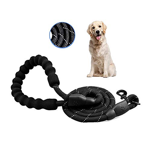 Correa Perro, Correas para Perros Nylon con Mango Acolchado Ajustable Negro Sólido Reflectante 150 cm para Perros Grandes o Medianos Adecuado para Correr Senderismo Correr (Negro)