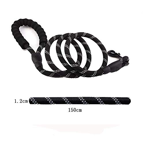 Correa Perro, Correas para Perros Nylon con Mango Acolchado Ajustable Negro Sólido Reflectante 150 cm para Perros Grandes o Medianos Adecuado para Correr Senderismo Correr (Negro)