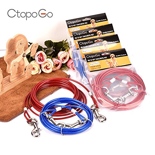 CtopoGo Cable de amarre para perros de 10 pies/16 pies/33 pies,Cable de amarre para mascotas, Cable para atar al perro en exteriores, Se admiten mascotas para tallas pequeñas / medianas (5m, Azul)