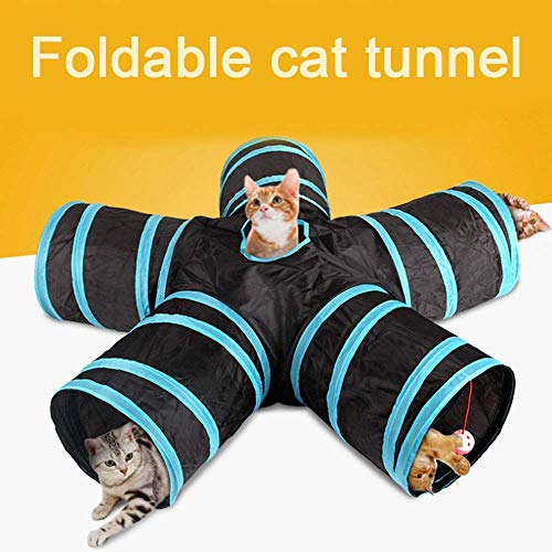 Ctzrzyt Túnel del Gato,Túnel De Juguete Plegable para Mascotas De 5 Vías - Conejo,Juego De Tubo para Perros y Gatos - Negro Azul