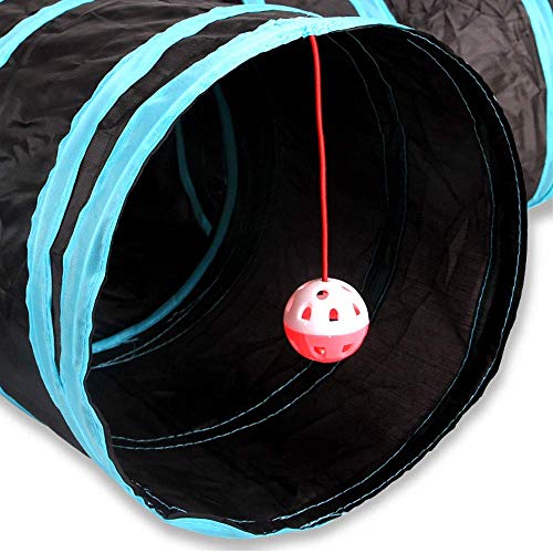 Ctzrzyt Túnel del Gato,Túnel De Juguete Plegable para Mascotas De 5 Vías - Conejo,Juego De Tubo para Perros y Gatos - Negro Azul