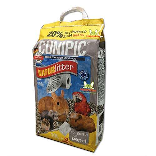 CUNIPIC Naturlitter - Lecho Ecológico de Papel, 10 litros (+ 2L Gratis) Oferta - Lecho para Conejos Cobayas Chinchillas Roedores- Papel Absorbente