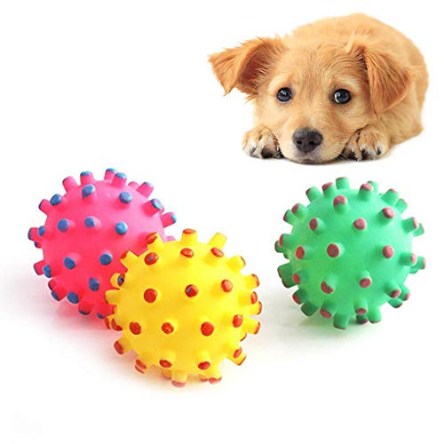 Cute Pet Supplies Pet Cat Juguetes de goma para perros Chew Thorn Ball Chirrido Sonido Puppy resistente a la mordedura Juguetes blandos para perros pequeños grandes, color aleatorio, diámetro 6.5cm