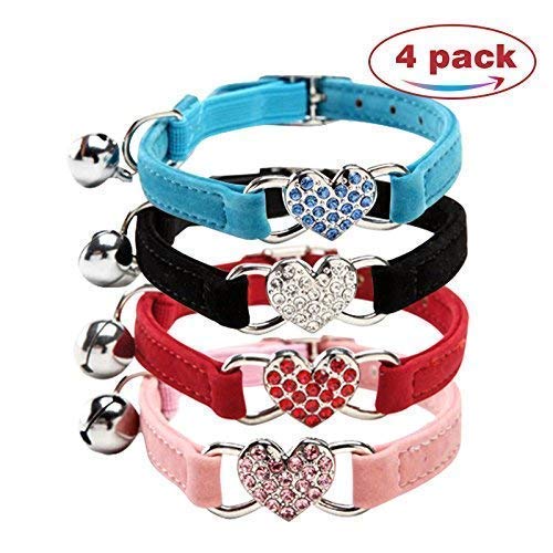 DAIXI Collares para Gatos con la Campana y del Cristal del corazón Suministros Linda del Animal doméstico Negro + Rojo + Azul Rosa