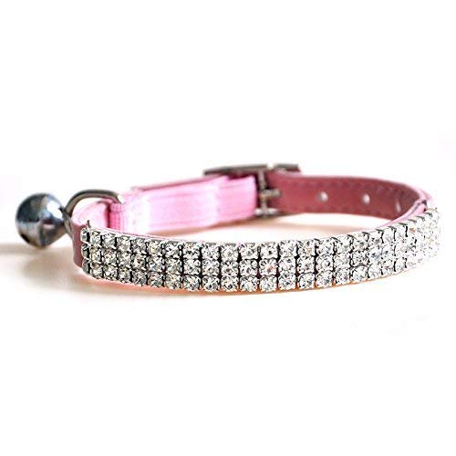 DAIXI Soft Velvet Safe Cat Collar Ajustable Bling Diamante con Campanas, 11 Pulgadas para Perros y Gatos pequeños (Pink)