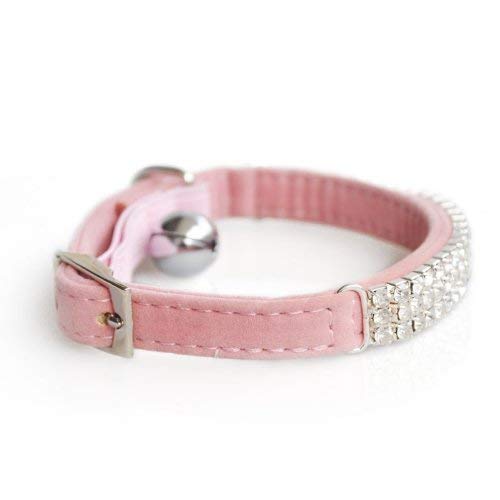 DAIXI Soft Velvet Safe Cat Collar Ajustable Bling Diamante con Campanas, 11 Pulgadas para Perros y Gatos pequeños (Pink)