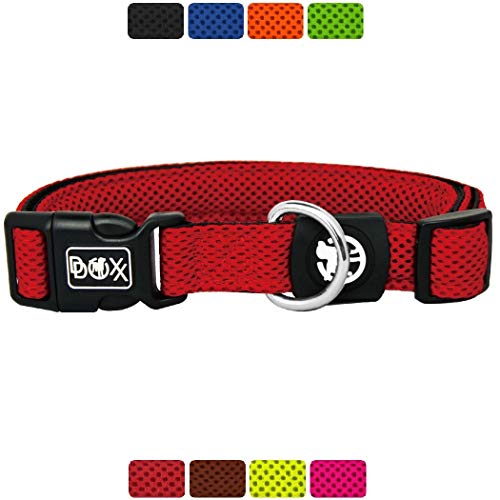 DDOXX Collar Perro Air Mesh, Ajustable, Acolchado | Diferentes Colores & Tamaños | para Perros Pequeño, Mediano y Grande | Collares Accesorios Gato Cachorro | Rojo, L