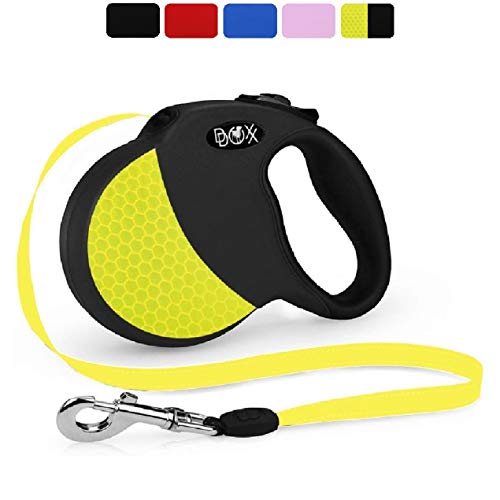 DDOXX Correa Extensible Perro, Reflectante, Retráctil | Diferentes Colores & Tamaños | para Perros Pequeño, Mediano y Grande | Accesorios Gato Cachorro | XS, 3 m, 8 kg, Negro/Amarillo Neon