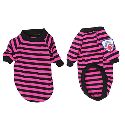 Deal MUX mascotas perro Doggy Fucsia Negro de rayas de impresión sleeved – Camiseta de vestido XS