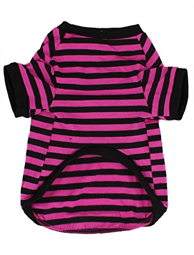 DealMux Vestido de la Camisa de la Gasa de la Raya Impreso Mascota M Fucsia Negro