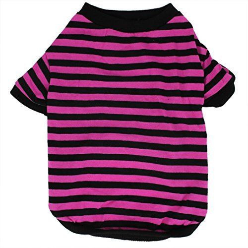 DealMux Vestido de la Camisa de la Gasa de la Raya Impreso Mascota M Fucsia Negro