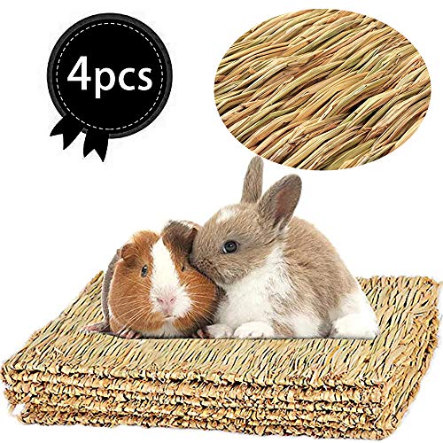 DEDC 4 pcs Alfombra de Hierba Tejida a Mano Natural, Cama de Juguete Masticable para Mascotas Pequeñas, Seguro y Comestible, para Indias, Conejos, Perros, Chinchillas y Hámster