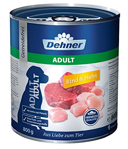 Dehner Comida para Perros, Adultos, Vacuno y Pollo, 6 x 800 g (4,8 kg).