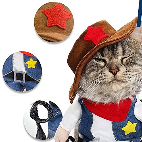 DELIFUR Disfraces de Navidad, El Vaquero para Fiestas Disfraz de Eventos Especiales Navide?os, West CowBoy Uniforme con Sombrero, Ropa de Vaquero Divertido para Mascotas Ropa para Perro Gato