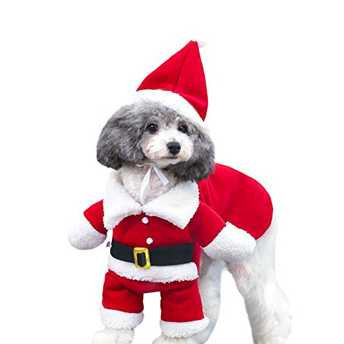 DELIFUR Trajes de Navidad para mascotas Traje de perro con gorra Traje de Santa Claus Sudaderas con capucha de perros Trajes de Navidad para gatos Traje de fiesta C¨¢lido en invierno