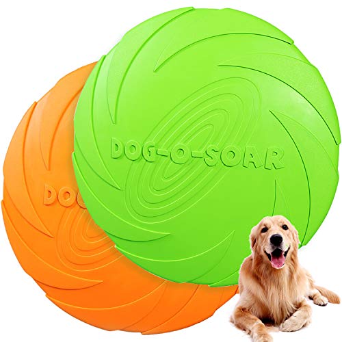 Demason 2 Pcs Flying Disco para Perros(18cm), Cachorros, 2 Piezas, Frisbee de Gaucho, Naranja y Verde, Juguete para Jugar con Perros en la Playa, el Campo, el Patio, Construyendo Profonda Relación