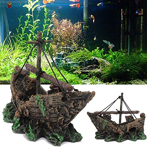 Depory - Decoración de Barco Pirata para Acuario, paisajismo, pecera de Cristal, decoración pequeña para Barco, 13 x 5 x 10 cm