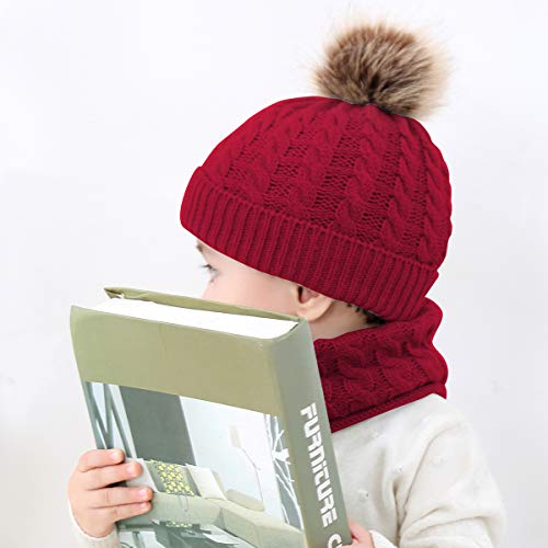 DERCLIVE Niño Bebé Niñas Niños Niños Cálido Invierno Punto Gorro Bufanda Suave Acogedor Gorro Gorro con Bucle Circular Bufanda Cuello Calentador