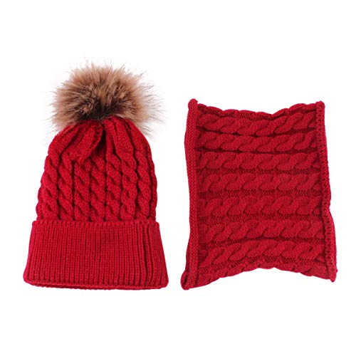 DERCLIVE Niño Bebé Niñas Niños Niños Cálido Invierno Punto Gorro Bufanda Suave Acogedor Gorro Gorro con Bucle Circular Bufanda Cuello Calentador