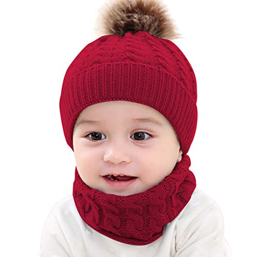 DERCLIVE Niño Bebé Niñas Niños Niños Cálido Invierno Punto Gorro Bufanda Suave Acogedor Gorro Gorro con Bucle Circular Bufanda Cuello Calentador