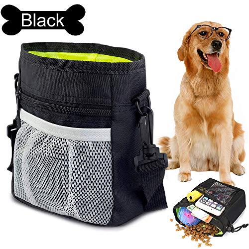 DERU Bolsa de Entrenamiento para Perros, Bolsa para Entrenamiento Portátil, Bolsa para Golosinas para Mascota, Bolsa Premios Perro Resistente Al Agua con Dispensador de Bolsa Caca(Negro)