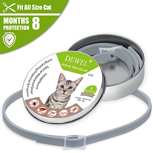 Dewel - Collar antipulgas para Gato, antiparasitario, no tóxico y antialérgico, duración de 8 Meses para Gatos, Perros y Animales