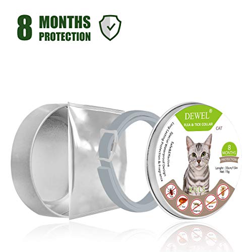 Dewel - Collar antipulgas para Gato, antiparasitario, no tóxico y antialérgico, duración de 8 Meses para Gatos, Perros y Animales