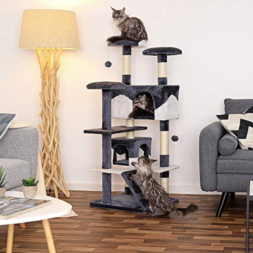 dibea Árbol rascador para Gatos, 130 cm (Gris-Blanco)