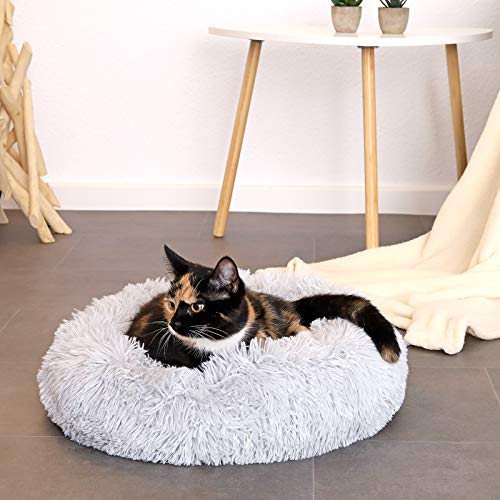 Dibea Cama Perros Redonda cojín Gatos sofá para Perros Donut Ø 40 cm dimensión Exterior (S) Gris Claro