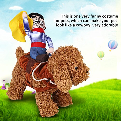 Disfraces de Perro Mascota Disfraz de Jinete de Vaquero Divertido Disfraz de Jinete de Perro con Ropa de Muñeco y Sombrero para Fiesta Halloween Cosplay(S)