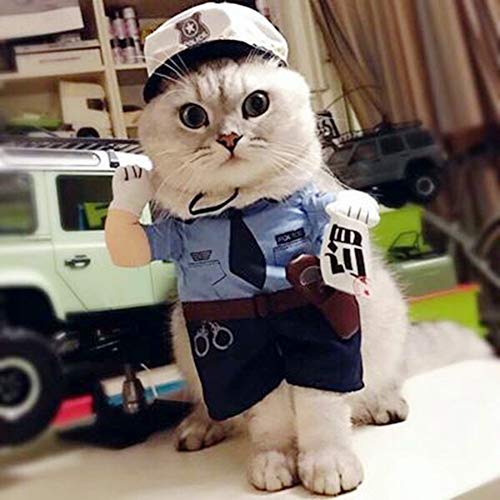 Disfraz de policía para Mascotas Disfraz de Perro Gato Mascota Halloween Navidad Cosplay Prop Vestir Ropa de Fiesta Patrón de Disfraz de Corredor Mascota Ambos pies Ropa de Carrera Loca(L)