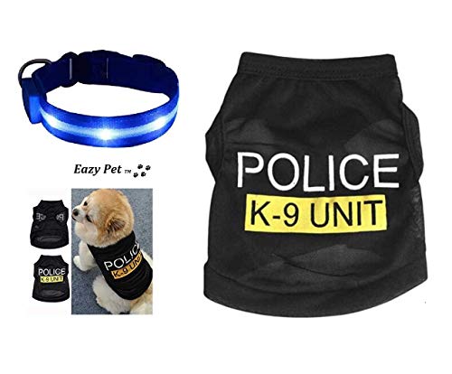 Disfraz de policía para perro, chaleco mediano y luces azules de emergencia con luces LED intermitentes, K9, unidad 999, chaqueta para disfraz