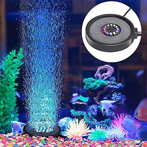 DIYARTS Disco de Piedra de Aire para Acuario LED Redondo Color Multicolor Fish Tank Difusor de Burbuja de Piedra de Aire con Cambio automático de Color de 12 LED (Enchufe de la UE)