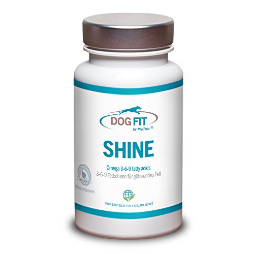 DOG FIT by PreThis® Shine para Perros | Pelaje de Perro Brillante y Piel Sana | para caspa, picazón e inflamación | Aceites Omega-3-6-9 | ¡Certificado ISO!