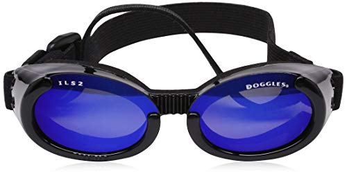 Doggles DGIL-01-S ILS - Gafas de Sol para Perros, Negro (Shiny Black Frame/Mirror Blue Lens), S