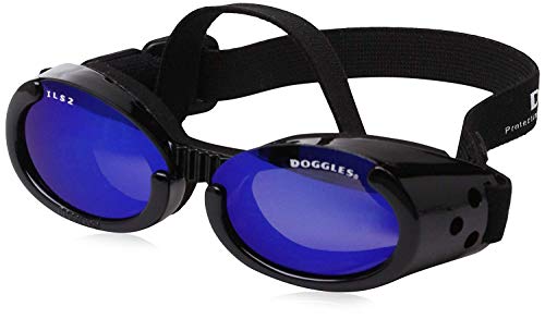 Doggles DGIL-01-S ILS - Gafas de Sol para Perros, Negro (Shiny Black Frame/Mirror Blue Lens), S