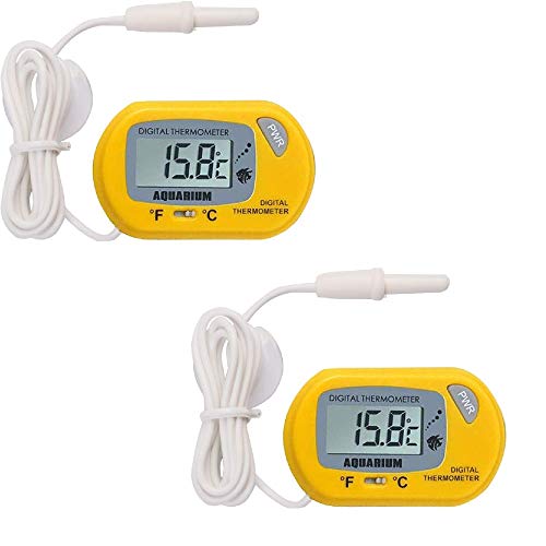 DollaTek 2Pcs LCD Termómetro Digital para acuarios Temperatura del terrario de Agua del Tanque de Peces - Amarillo