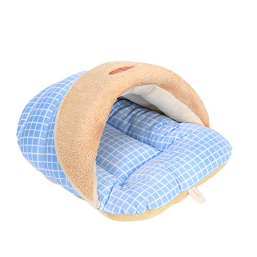 Dosige Pantuflas Estilo chenil Saco de Dormir para Gatos Calientes, Gruesas de Chenilla, Arena, Gran Nido para Animales de compañía, Bleu-m, 42 * 33 * 26CM